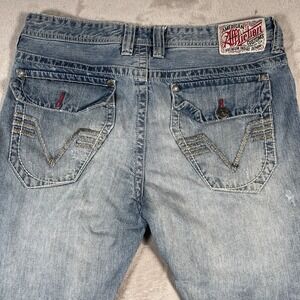 Affliction Black Premium Jeans men 34x32 Blake  biker Distressed Embroidered